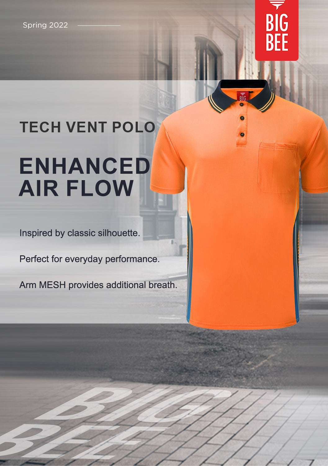 Big Bee Mens Hi Vis Polo Shirts, Tech-Vent - Big Bee