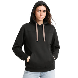 "Assorted hoodie in Black gold champagne model front ready for logo printing – NS Promo club apparel"