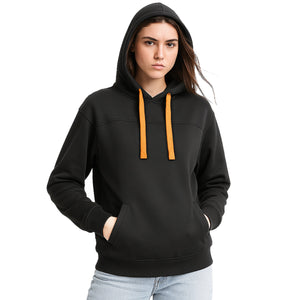 "Assorted hoodie in Black orange model front ready for logo printing – NS Promo club apparel"