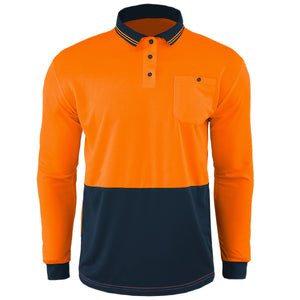 "Custom Hi Vis Long Sleeve Polo – Orange/Navy & Yellow/Navy Logo Printing | NS Promo - NS PROMO"