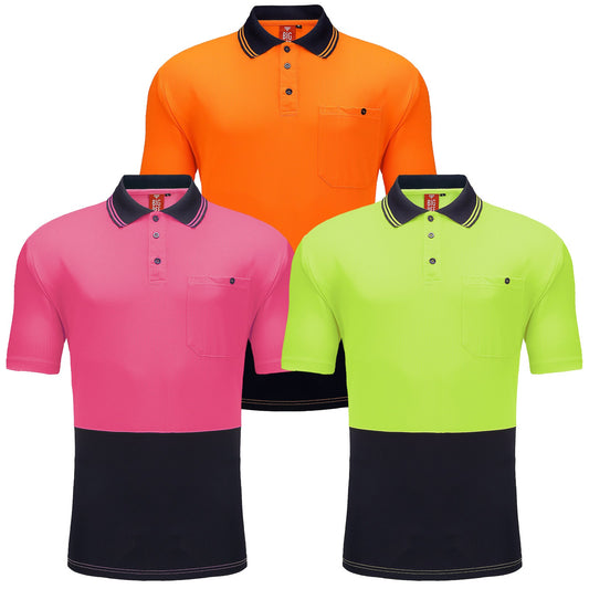 "Custom Hi Vis Short Sleeve Polo – Orange/Navy, Yellow/Navy, Pink/Navy | NS Promo - NS PROMO"