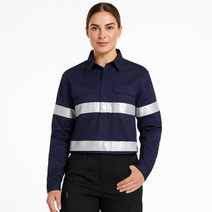 "Custom Womens Hi Vis Closed Front Work Shirt – Add Your Logo | NS Promo - NS PROMO"