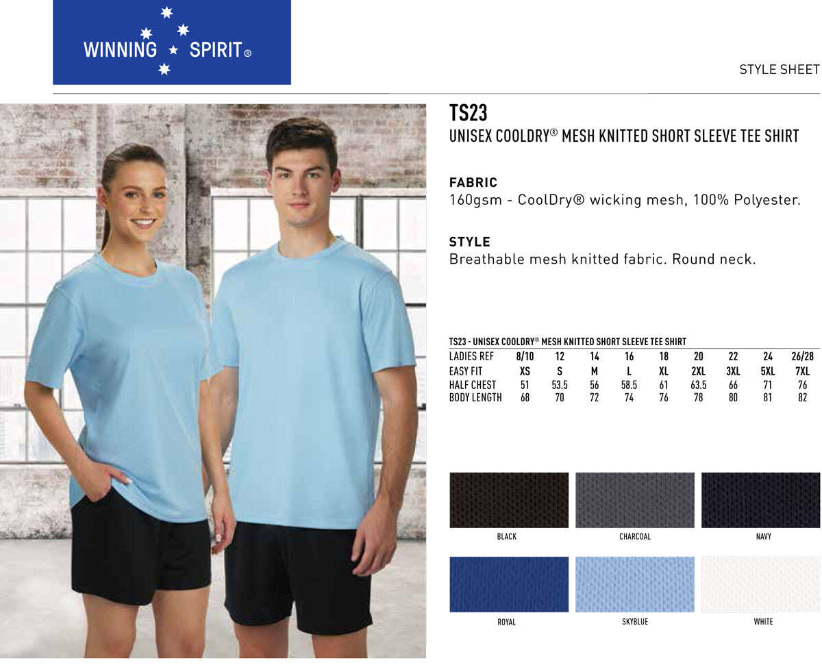 Unisex CoolDry Tee Shirt Short Sleeve Mesh Knitted - NS PROMO