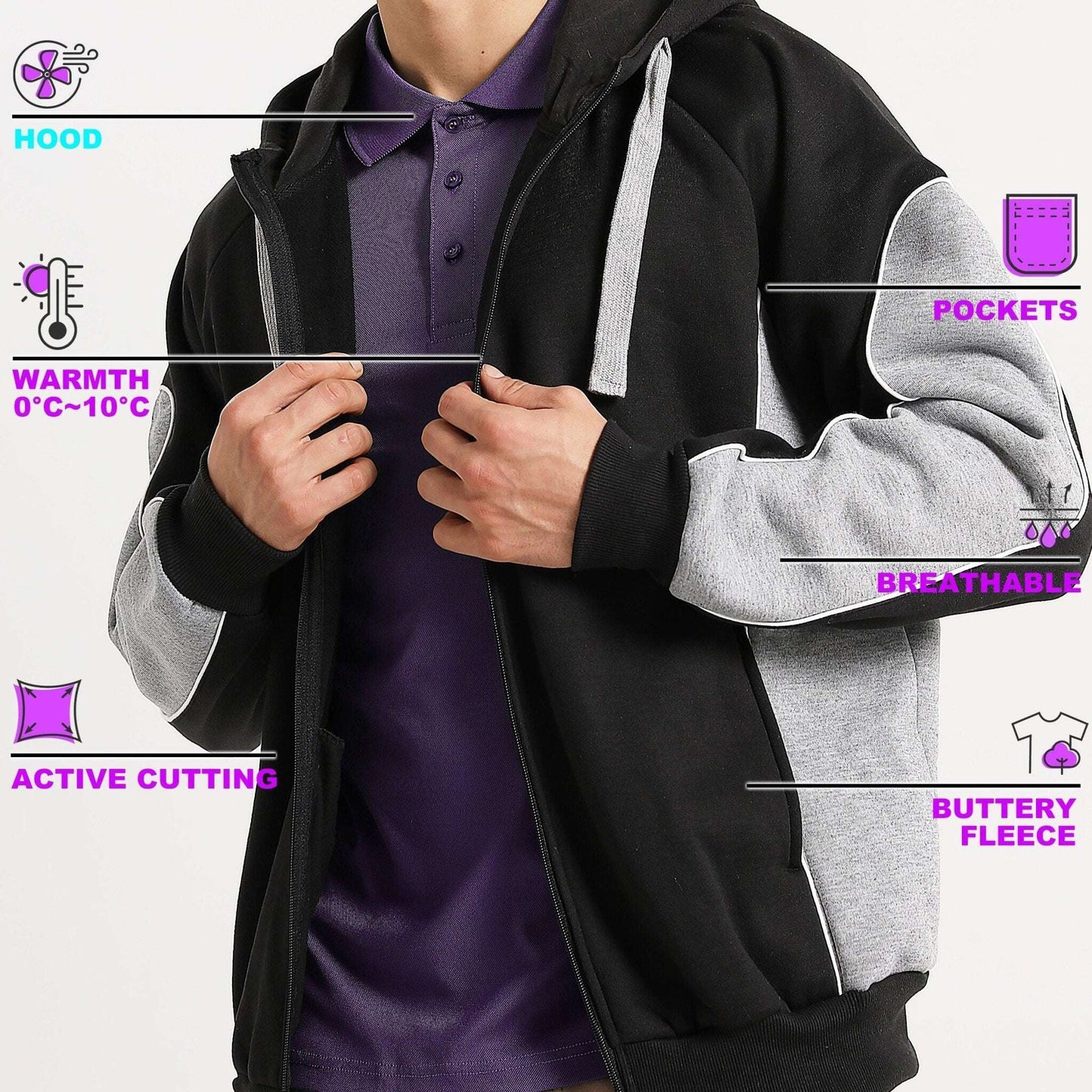 Big BEE Pioneer Hoodie Jumper Full Zip Panel Piping - Big Bee