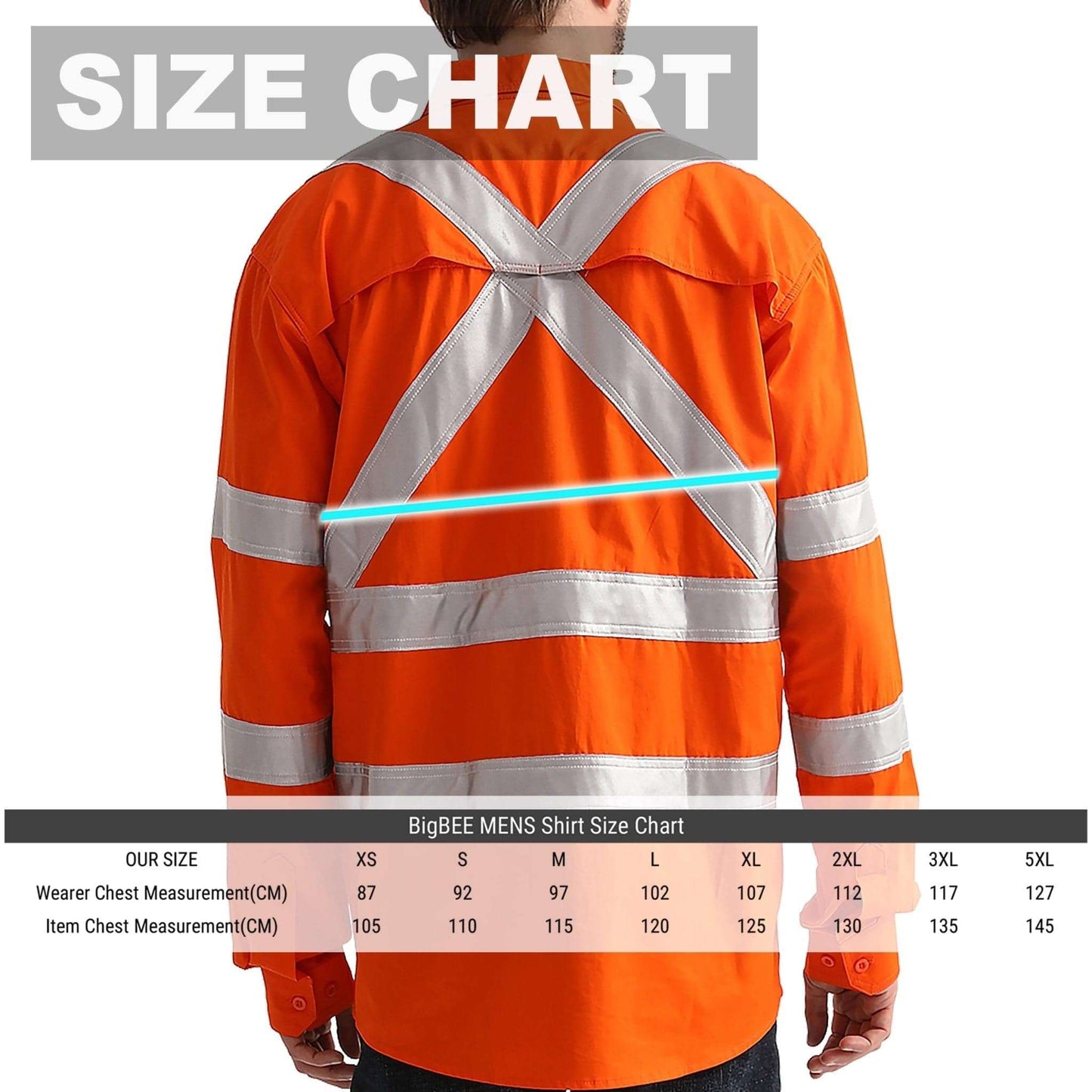Big Bee Orange Work Shirt X Back Reflective, NSW QLD Rail Shirt - Big Bee