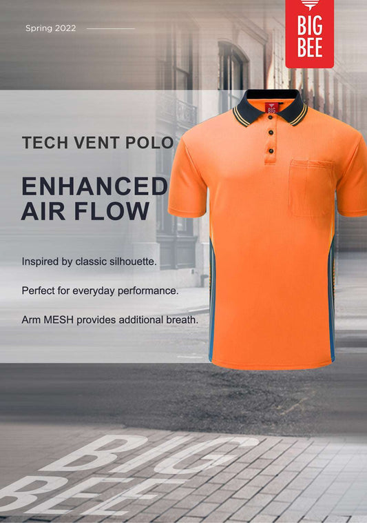 Big Bee Mens Hi Vis Polo Shirts, Tech-Vent - Big Bee