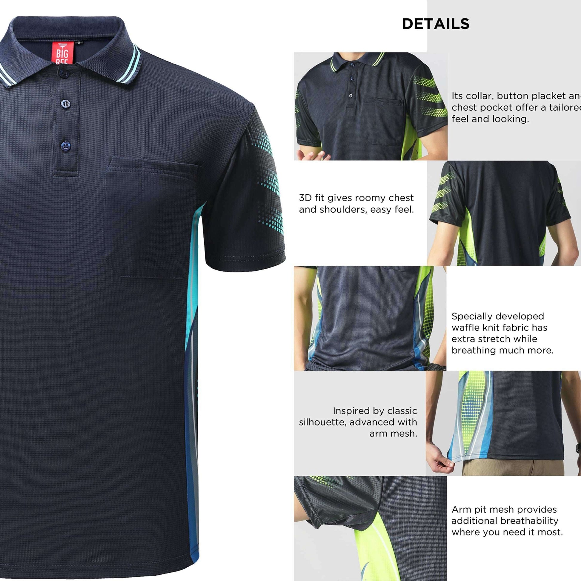 Big Bee Tech-Vent Mens Polo Shirts, Short Sleeve - Big Bee