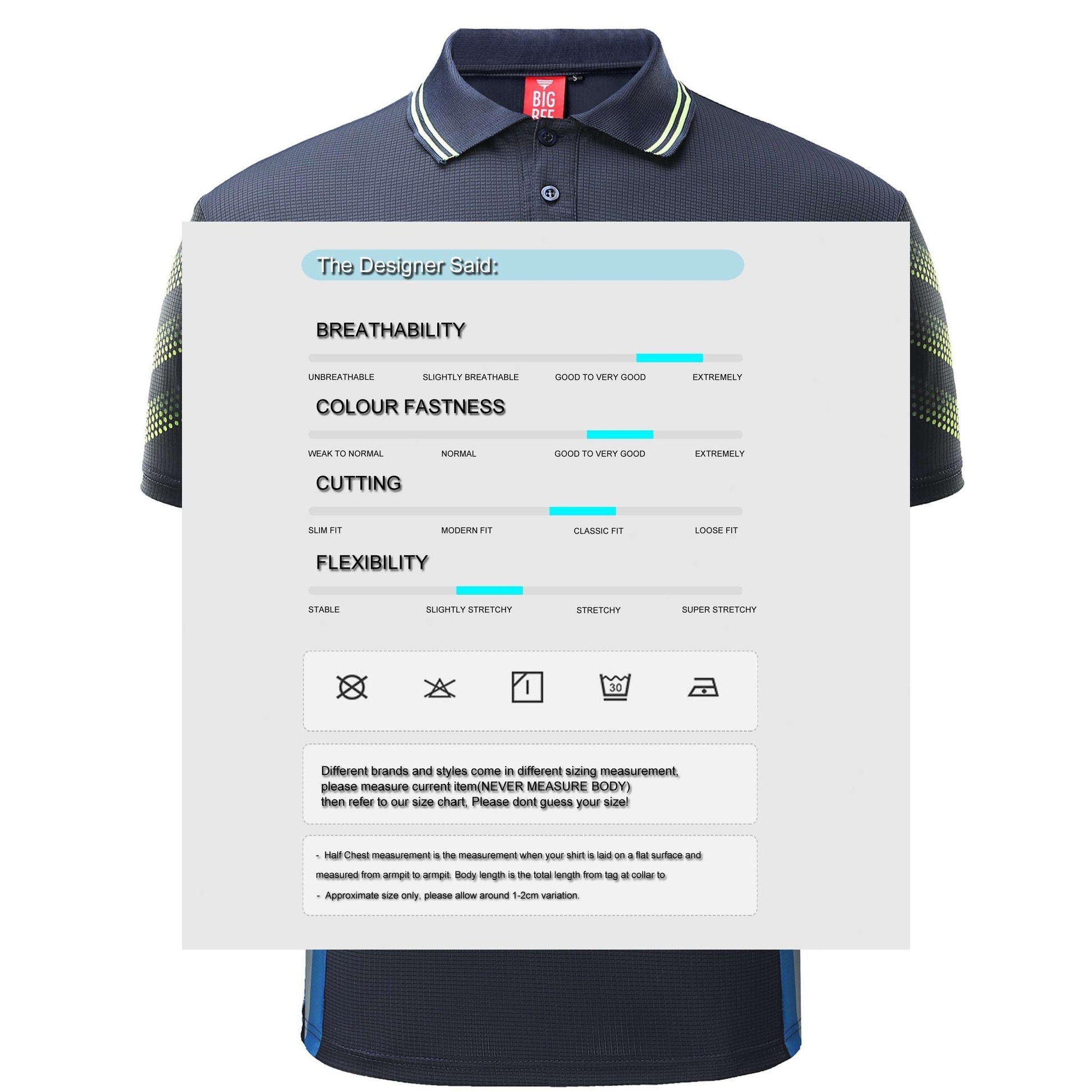 Big Bee Tech-Vent Mens Polo Shirts, Short Sleeve - Big Bee