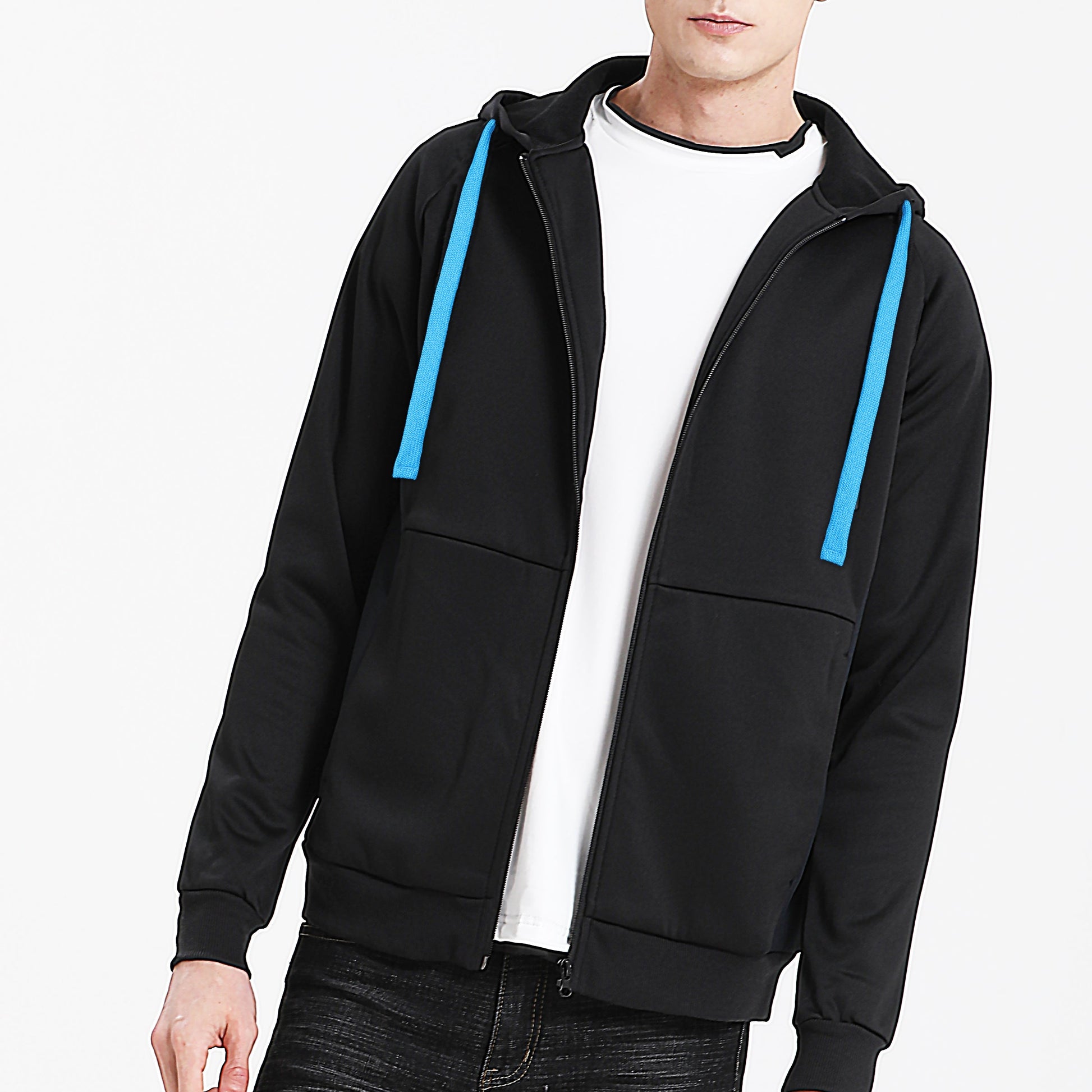 "Assorted zip hoodie in Black Blue model front for custom logo printing – NS Promo sports uniform"