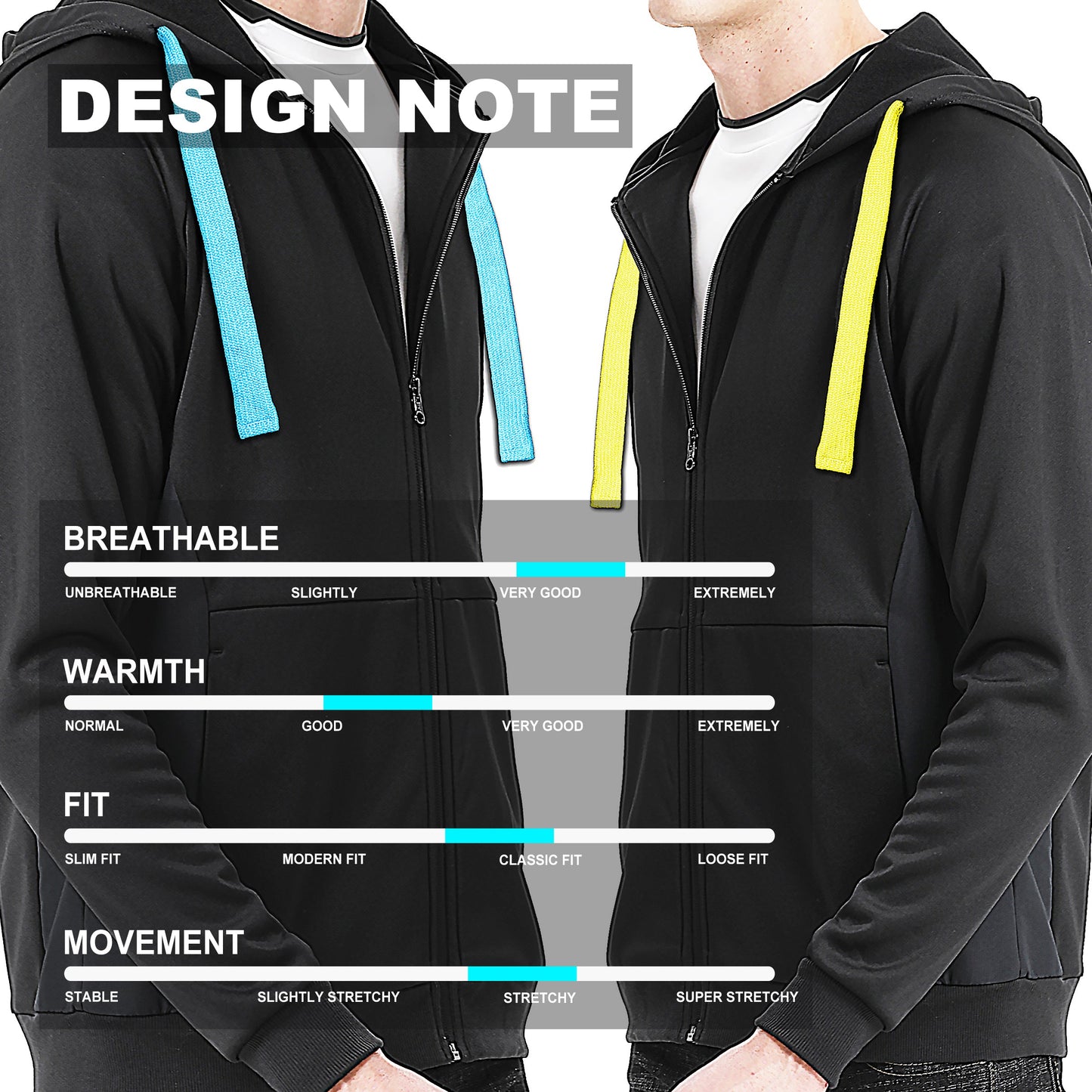 "Assorted zip hoodie design notes for custom logo printing – NS Promo sports uniform"
