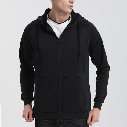 "Assorted zip hoodie in black model front for custom logo printing – NS Promo sports uniform"