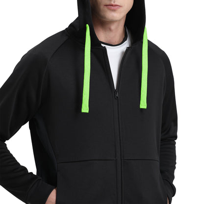 "Assorted zip hoodie in Black green model posed for custom logo printing – NS Promo sports uniform"