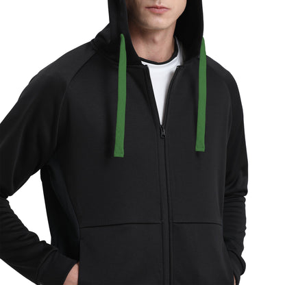 "Assorted zip hoodie in Black green model posed for custom logo printing – NS Promo sports uniform"