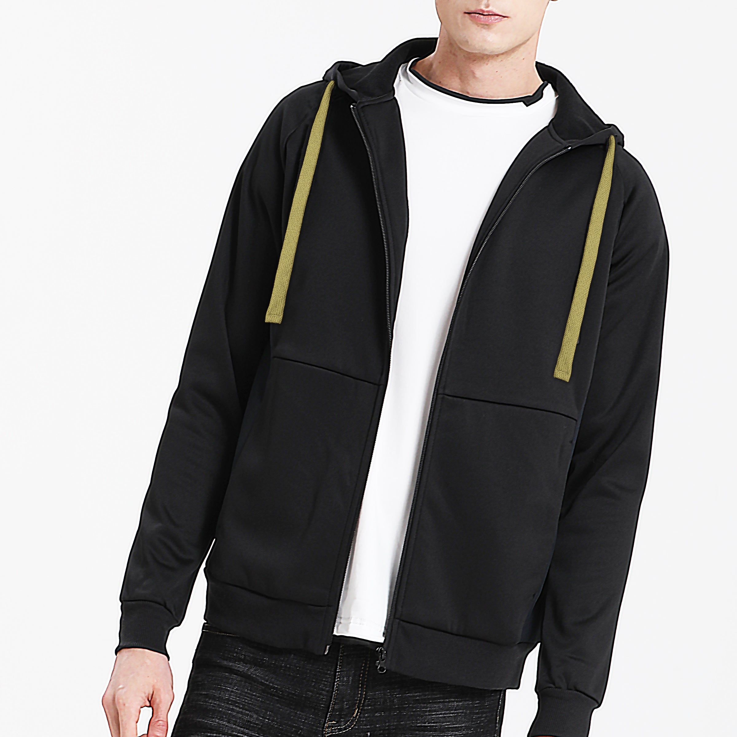 "Assorted zip hoodie in Black green savannah model front for custom logo printing – NS Promo sports uniform"