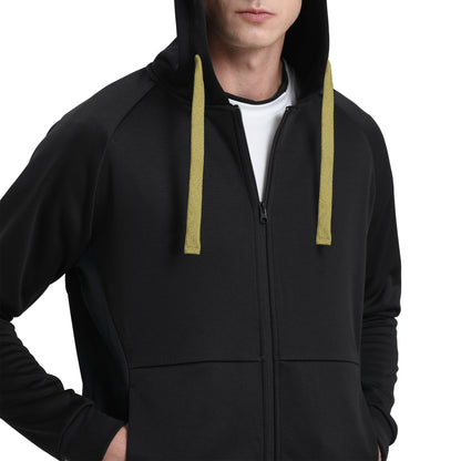 "Assorted zip hoodie in Black green savannah model posed for custom logo printing – NS Promo sports uniform"