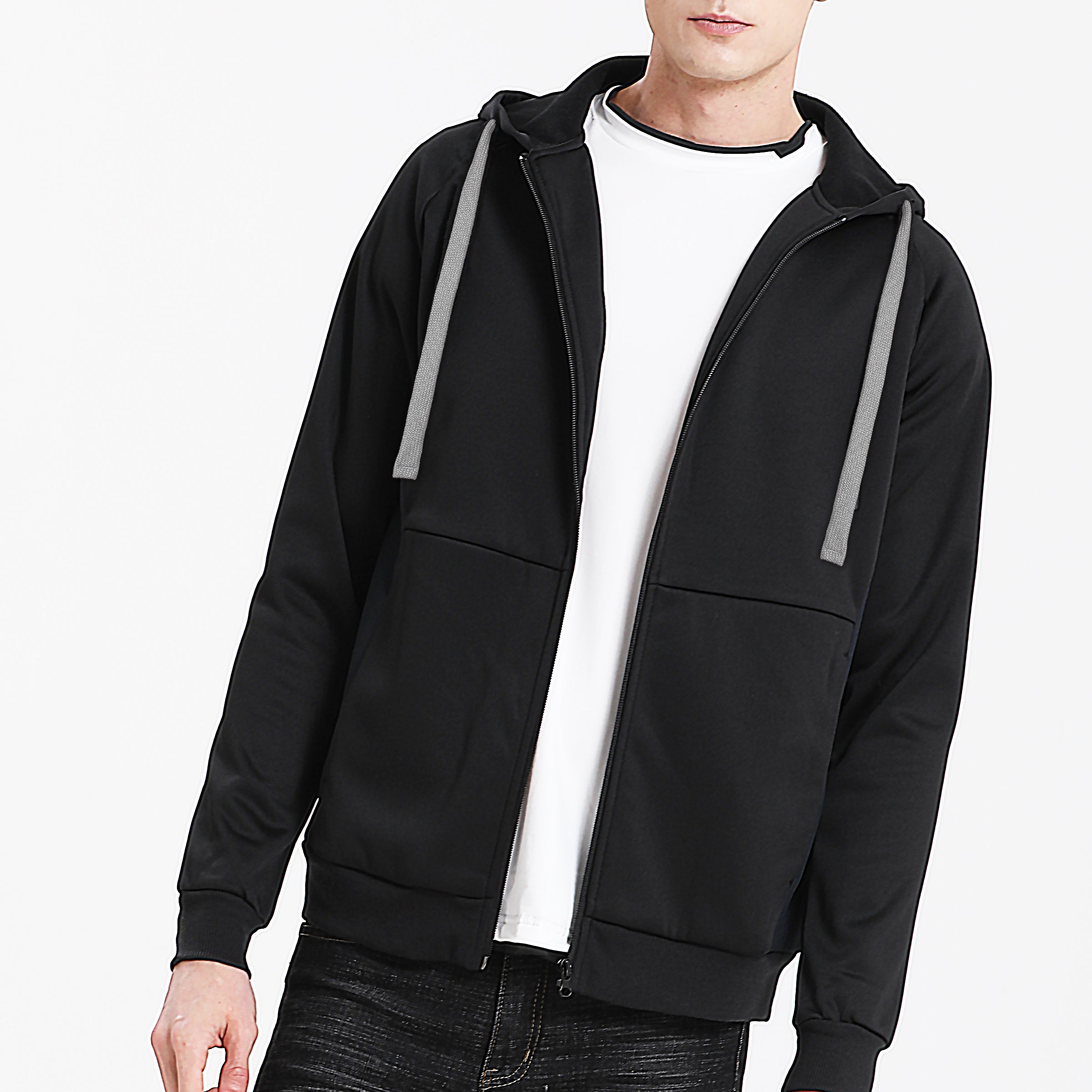 "Assorted zip hoodie in Black grey model front for custom logo printing – NS Promo sports uniform"