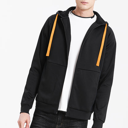 "Assorted zip hoodie in Black orange model front for custom logo printing – NS Promo sports uniform"
