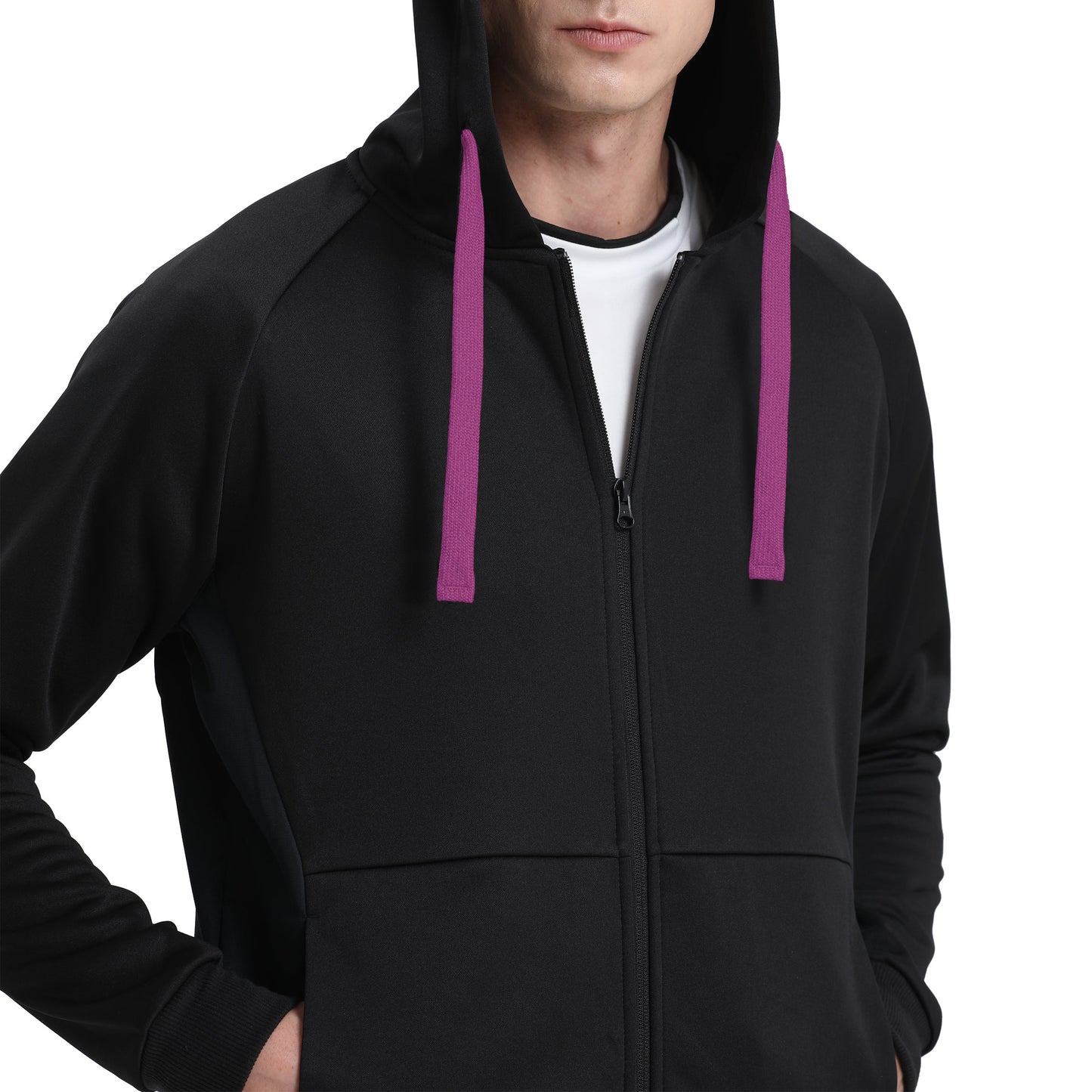 "Assorted zip hoodie in Black pink magenta model posed for custom logo printing – NS Promo sports uniform"