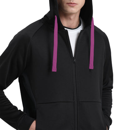 "Assorted zip hoodie in Black pink magenta model posed for custom logo printing – NS Promo sports uniform"