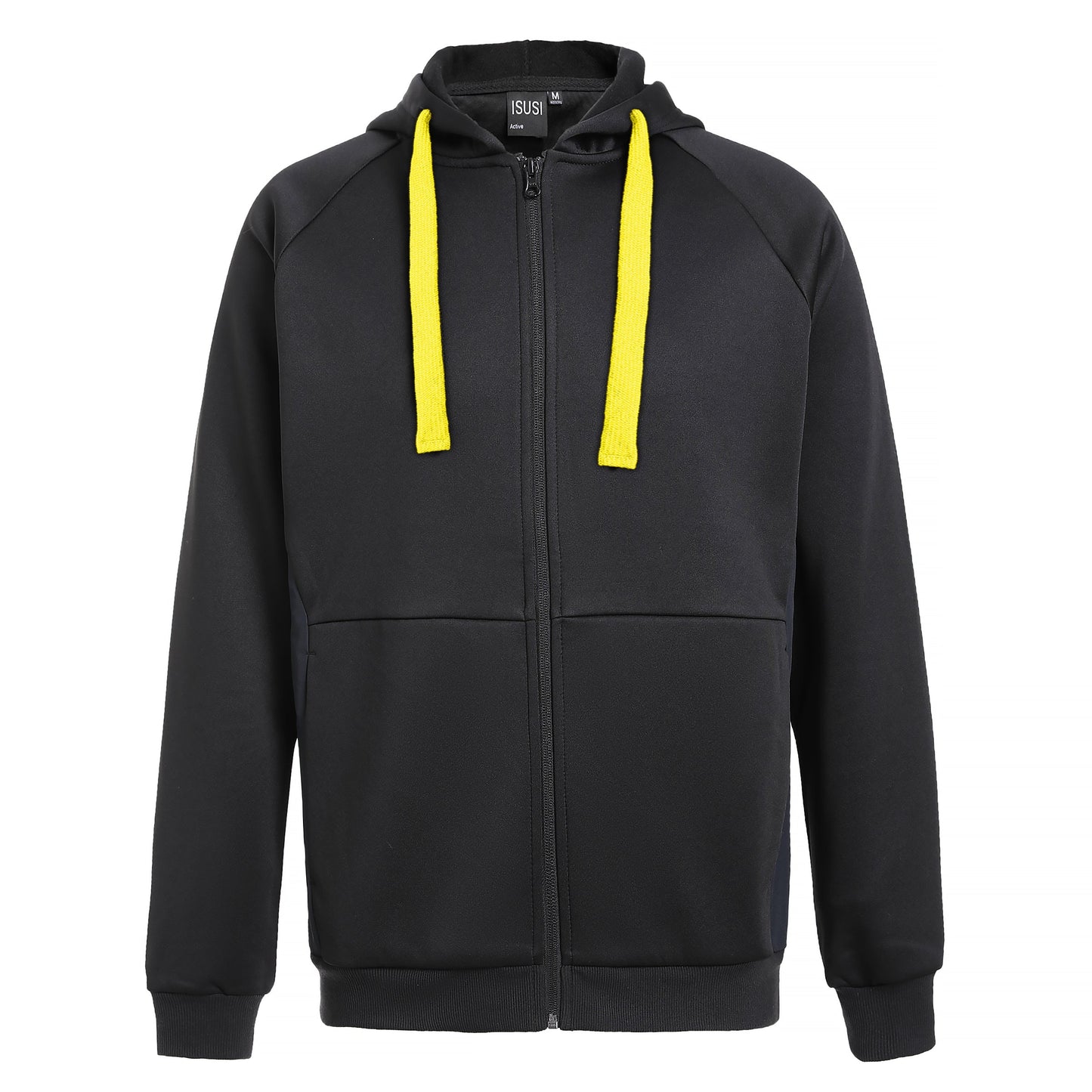 "Assorted zip hoodie in Black yellow front for custom logo printing – NS Promo sports uniform"