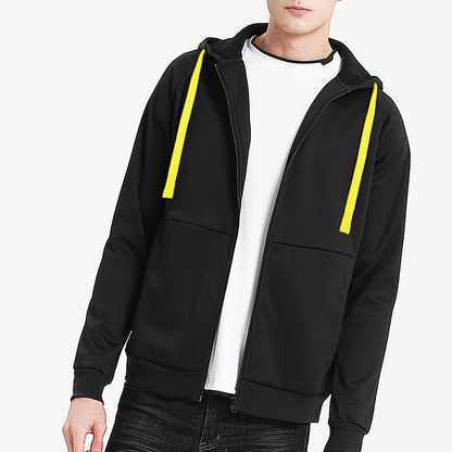 "Assorted zip hoodie in Black yellow model front for custom logo printing – NS Promo sports uniform"