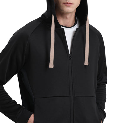 "Assorted zip hoodie in Black gold champagne model posed for custom logo printing – NS Promo sports uniform"