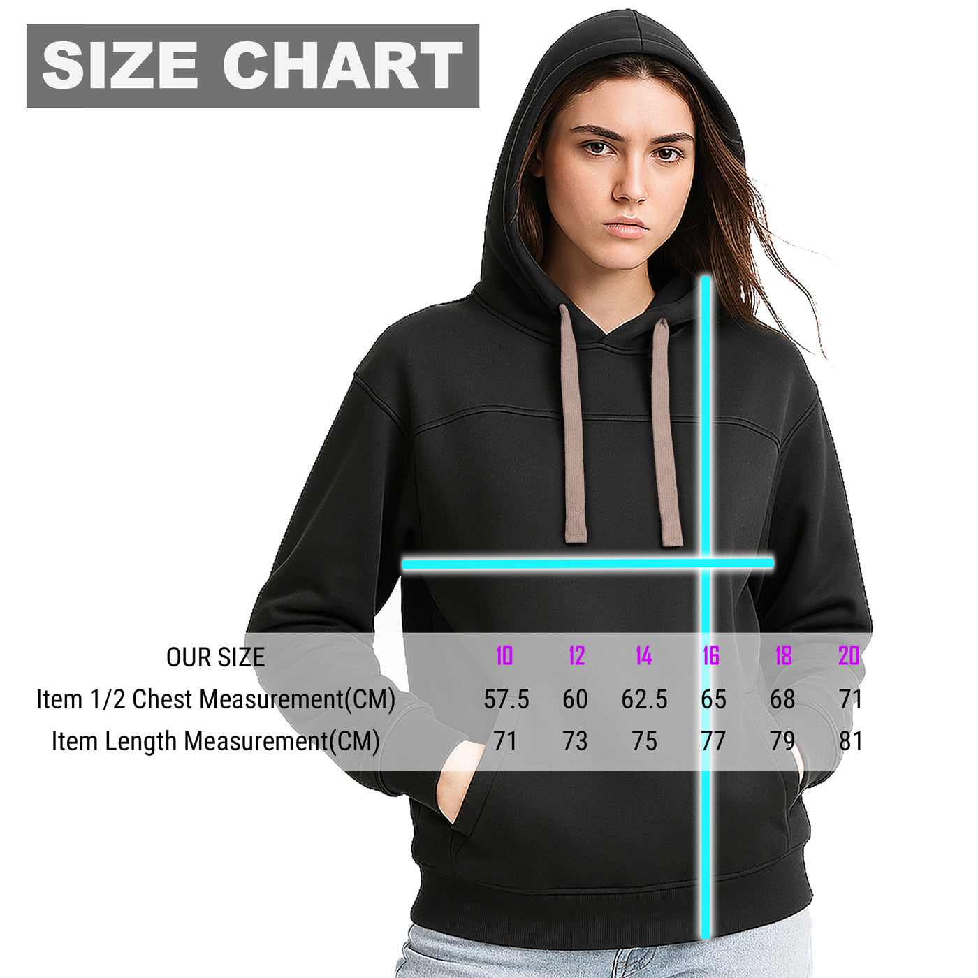 "Assorted hoodie size chart ready for logo printing – NS Promo club apparel"