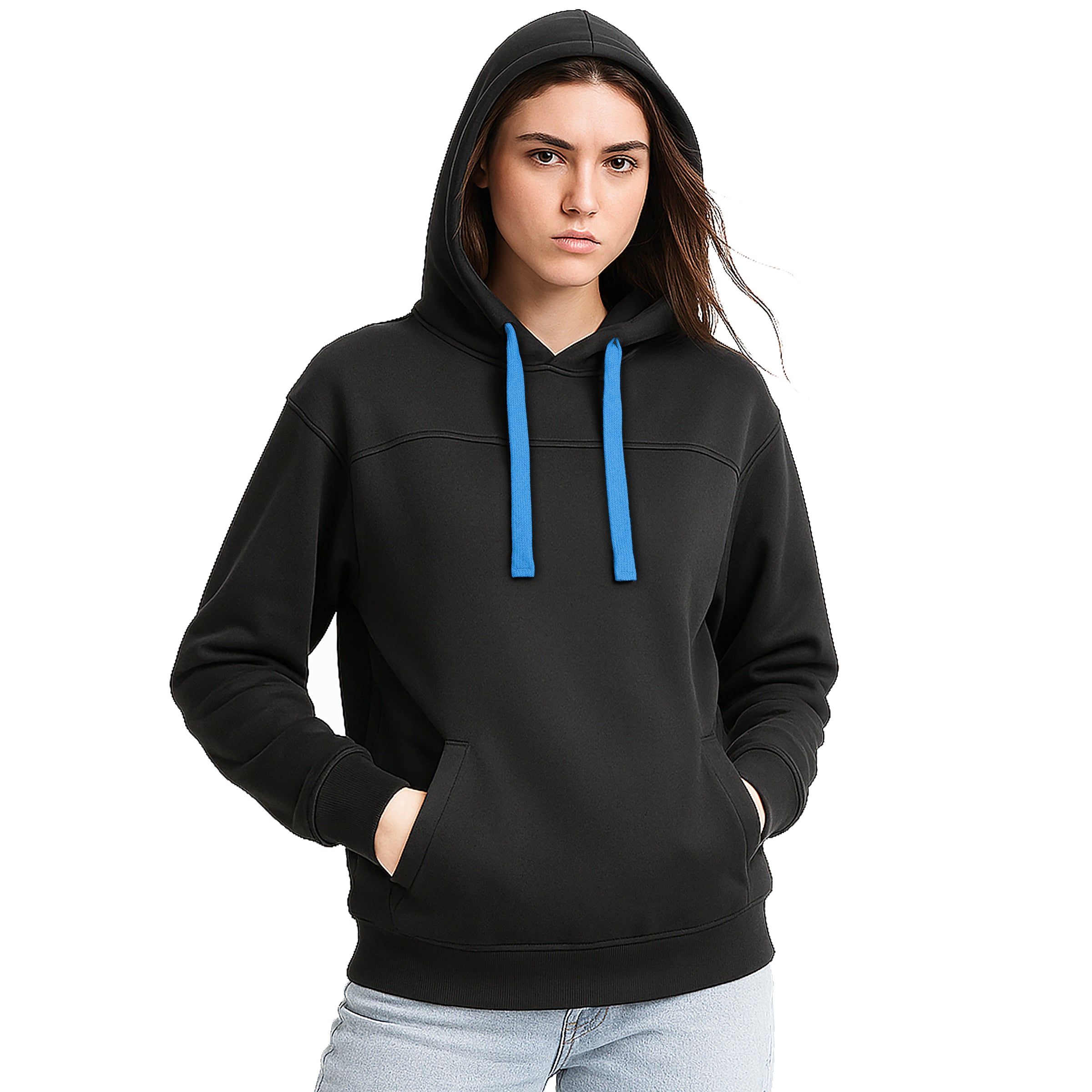 "Assorted hoodie in Black Blue model front ready for logo printing – NS Promo club apparel"
