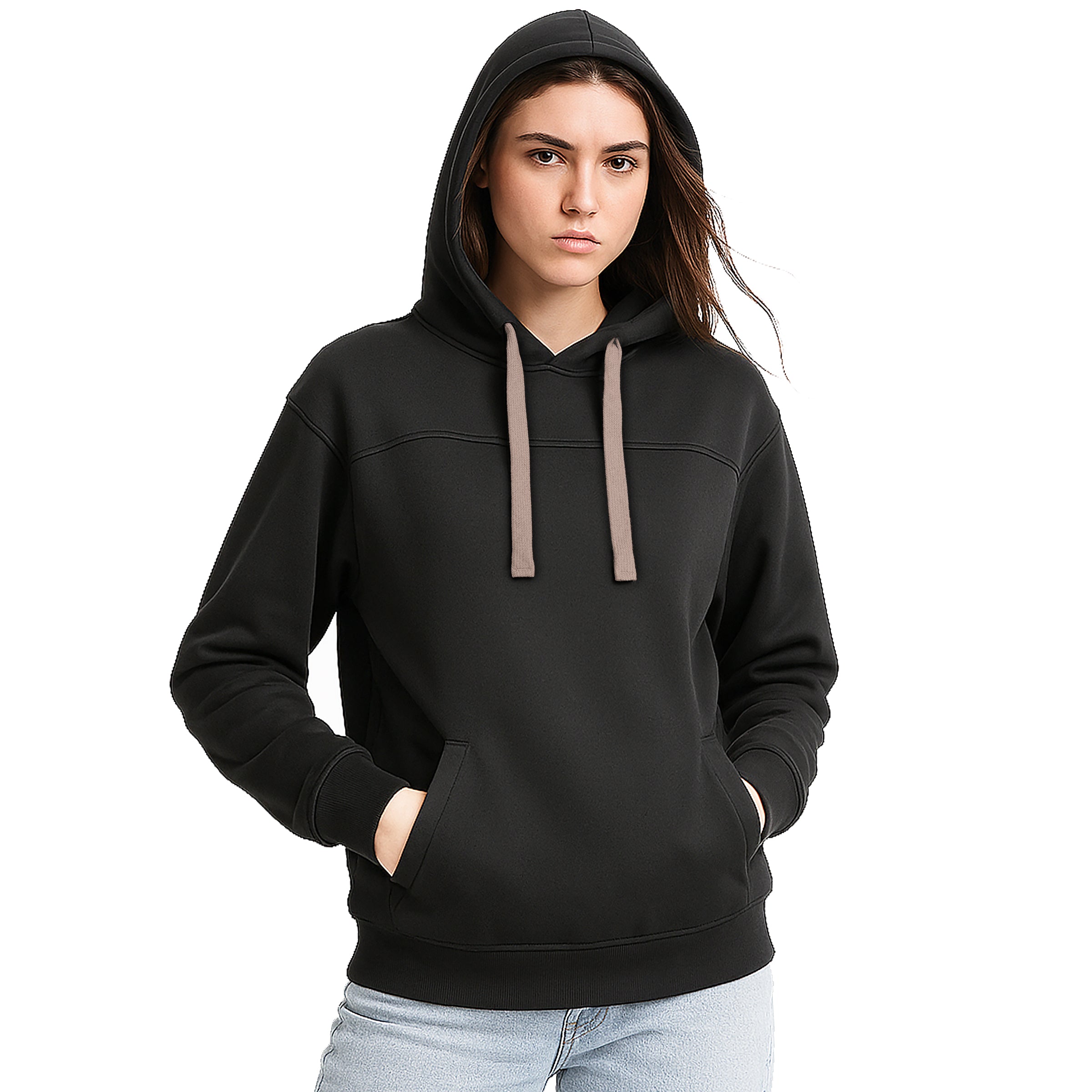 "Assorted hoodie in Black gold champagne model front ready for logo printing – NS Promo club apparel"