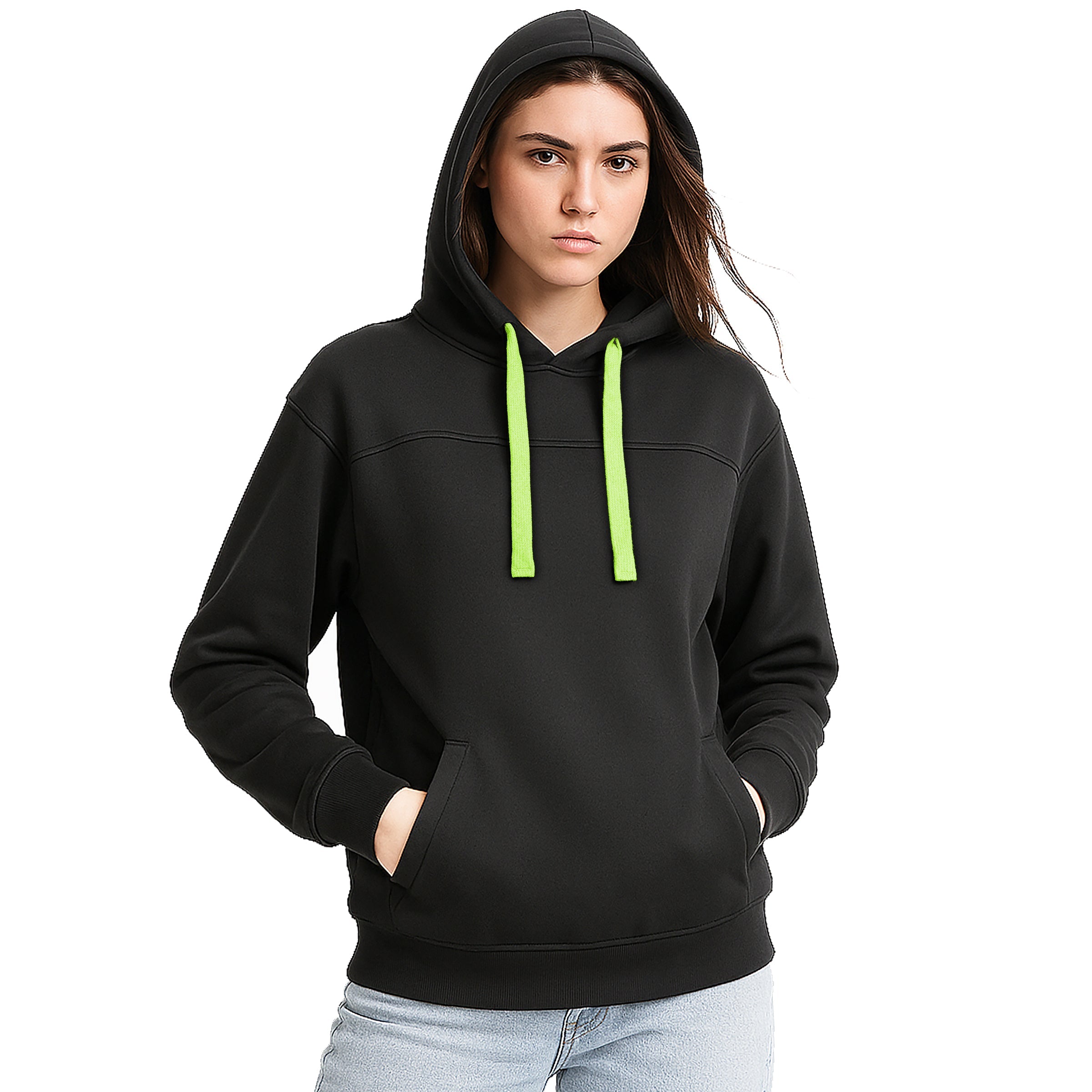 "Assorted hoodie in Black green model front ready for logo printing – NS Promo club apparel"
