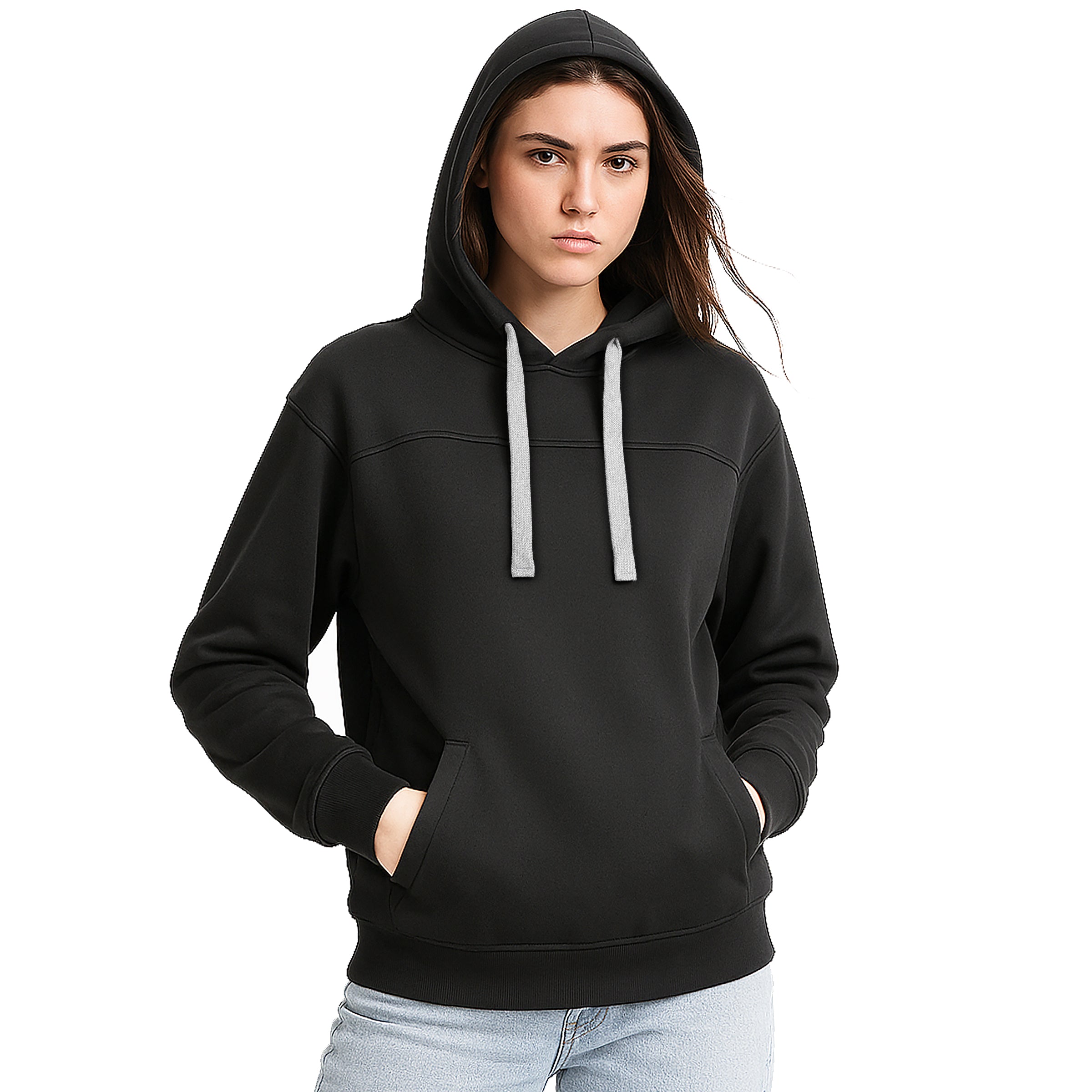 "Assorted hoodie in Black grey model front ready for logo printing – NS Promo club apparel"