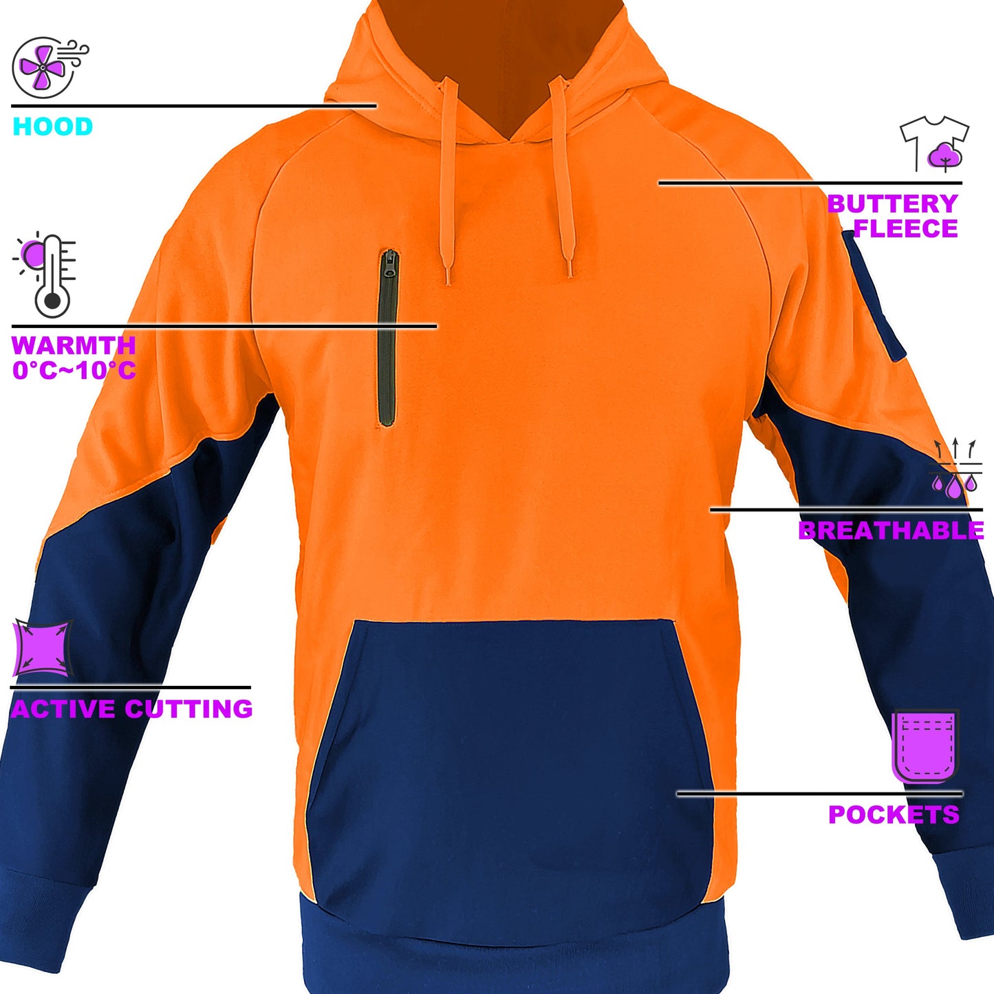 "Custom Warm-up Hi Vis Hoodie Add Your Logo – Big Bee Workwear - NS PROMO"