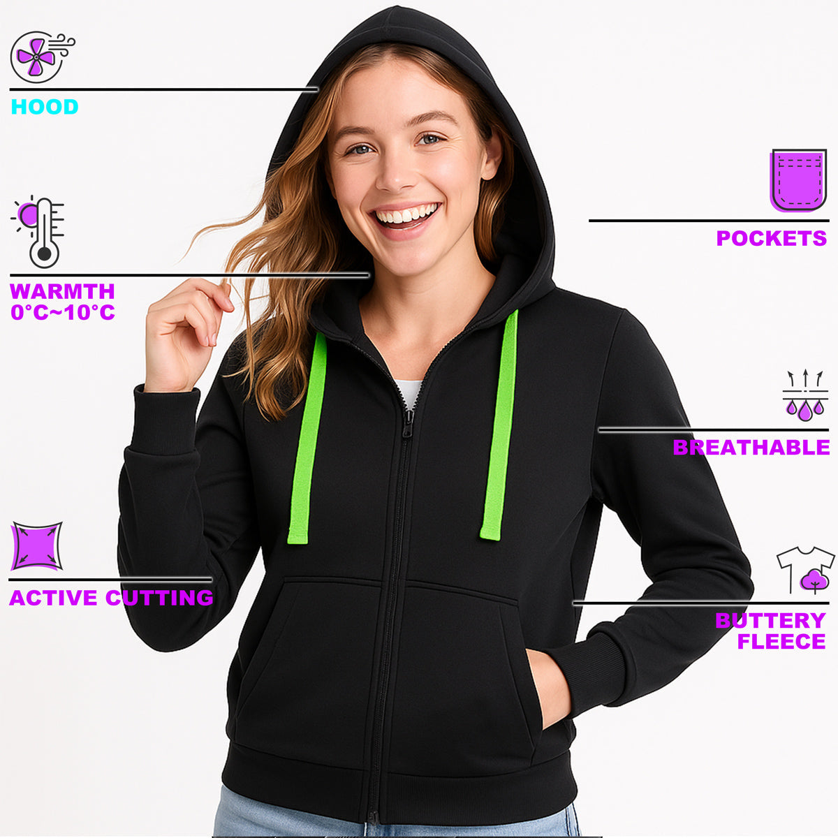 "Custom Womens Contrast Zip Hoodie Add Your Logo – ISUSI - NS PROMO"