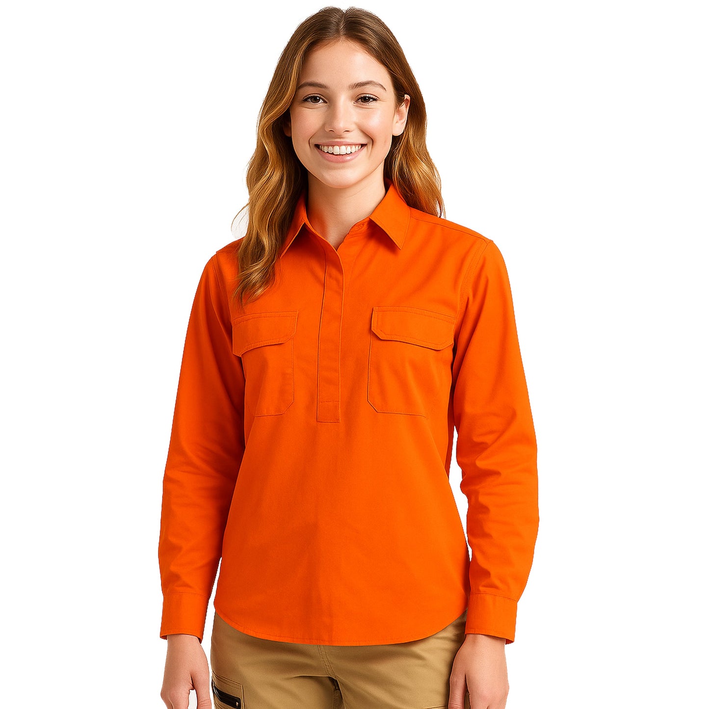 "Custom Womens Hi Vis Closed Front Work Shirt – Logo Embroidery & Printing | NS Promo - NS PROMO"