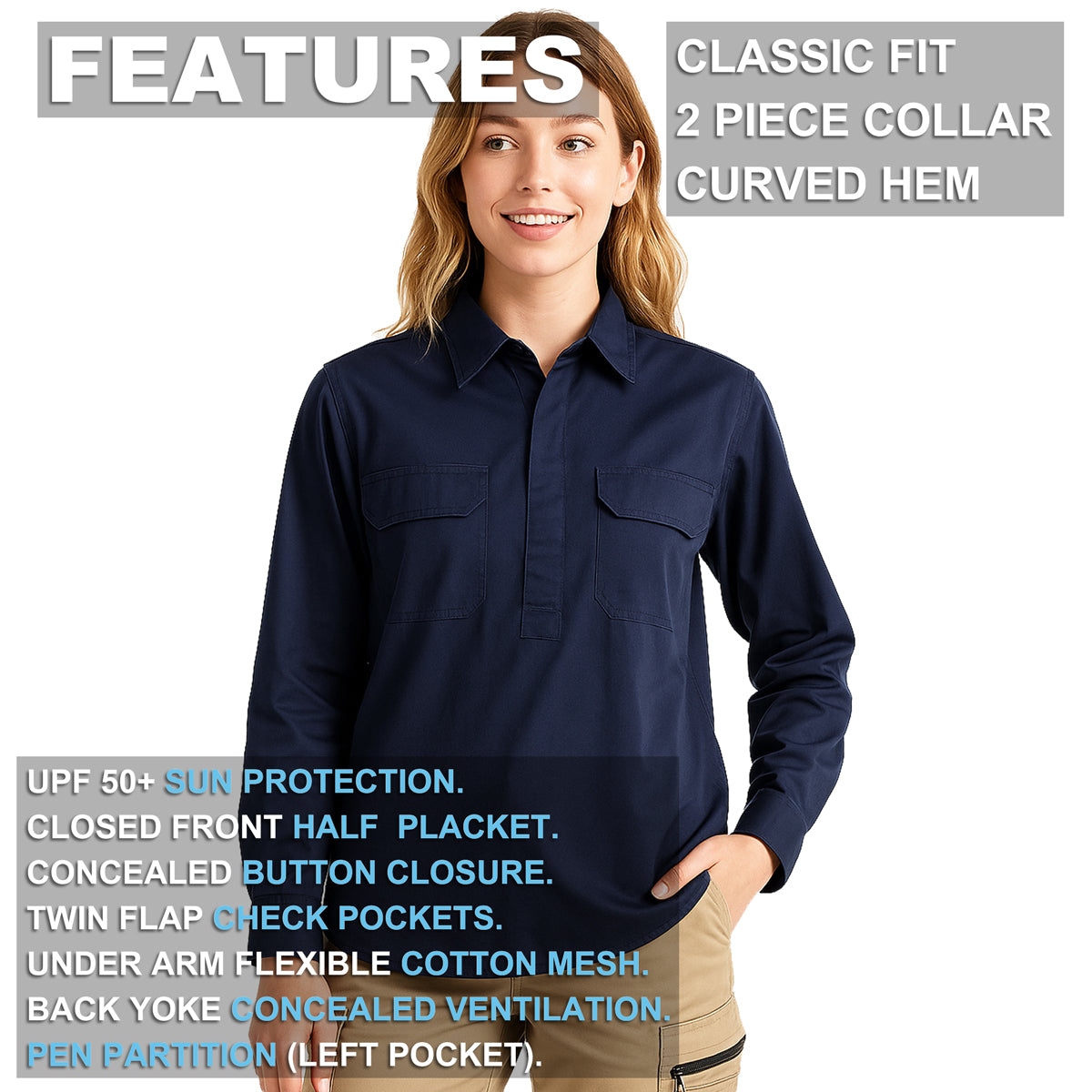 "Custom Womens Hi Vis Closed Front Work Shirt – Logo Embroidery & Printing | NS Promo - NS PROMO"