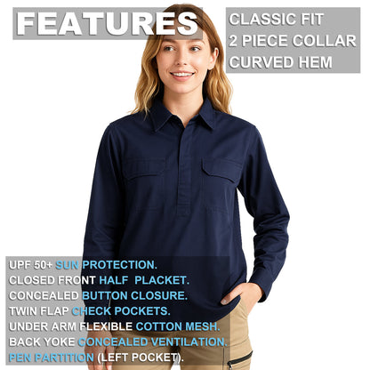 "Custom Womens Hi Vis Closed Front Work Shirt – Logo Embroidery & Printing | NS Promo - NS PROMO"