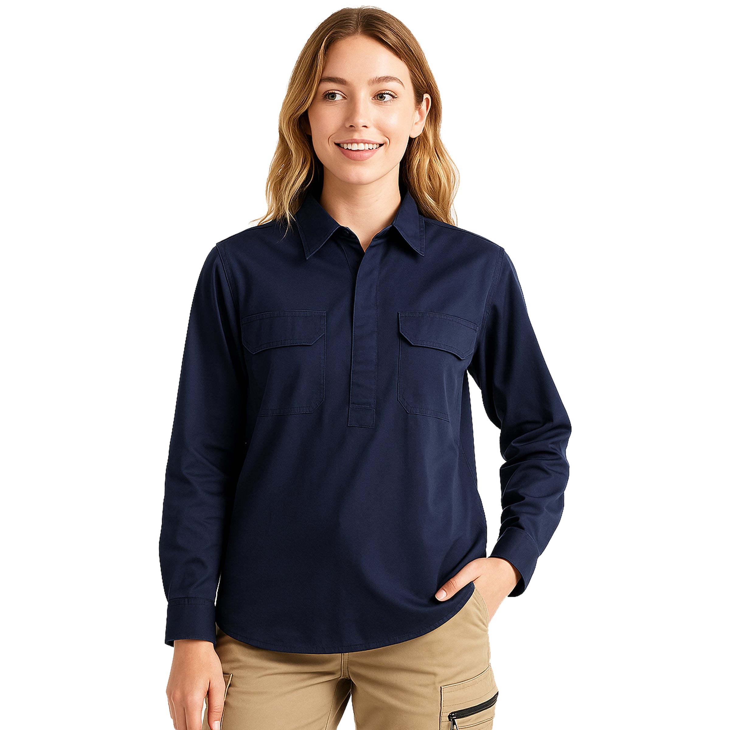 "Custom Womens Hi Vis Closed Front Work Shirt – Logo Embroidery & Printing | NS Promo - NS PROMO"