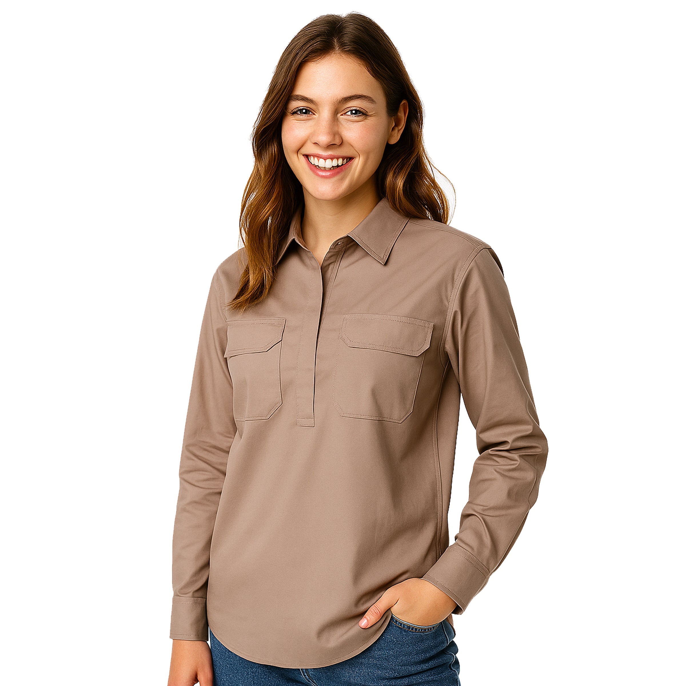 "Custom Womens Hi Vis Closed Front Work Shirt – Logo Embroidery & Printing | NS Promo - NS PROMO"