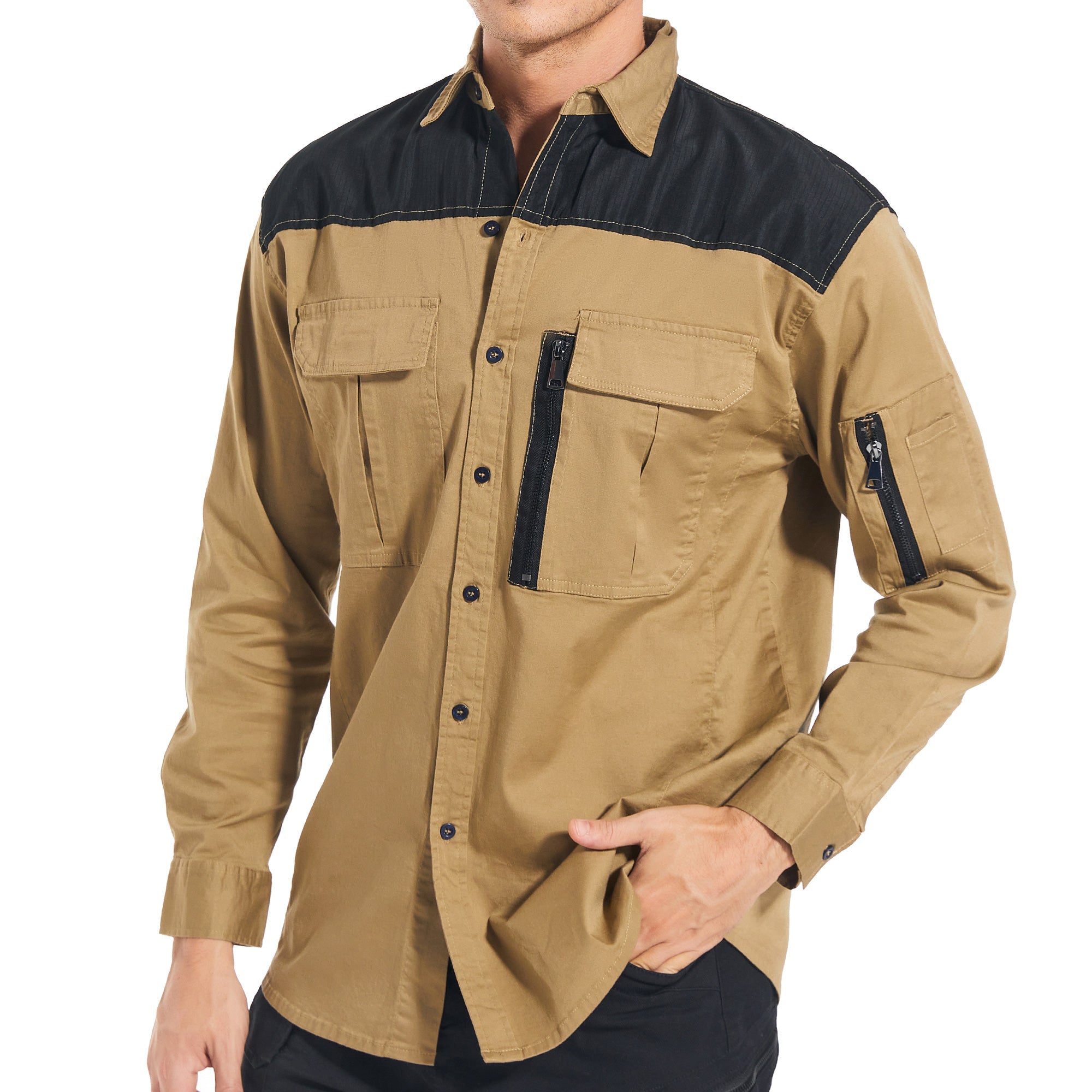 "Custom Mens ZIP Work Shirt – Stretch Cotton, Logo Printing & Embroidery | NS Promo - NS PROMO"