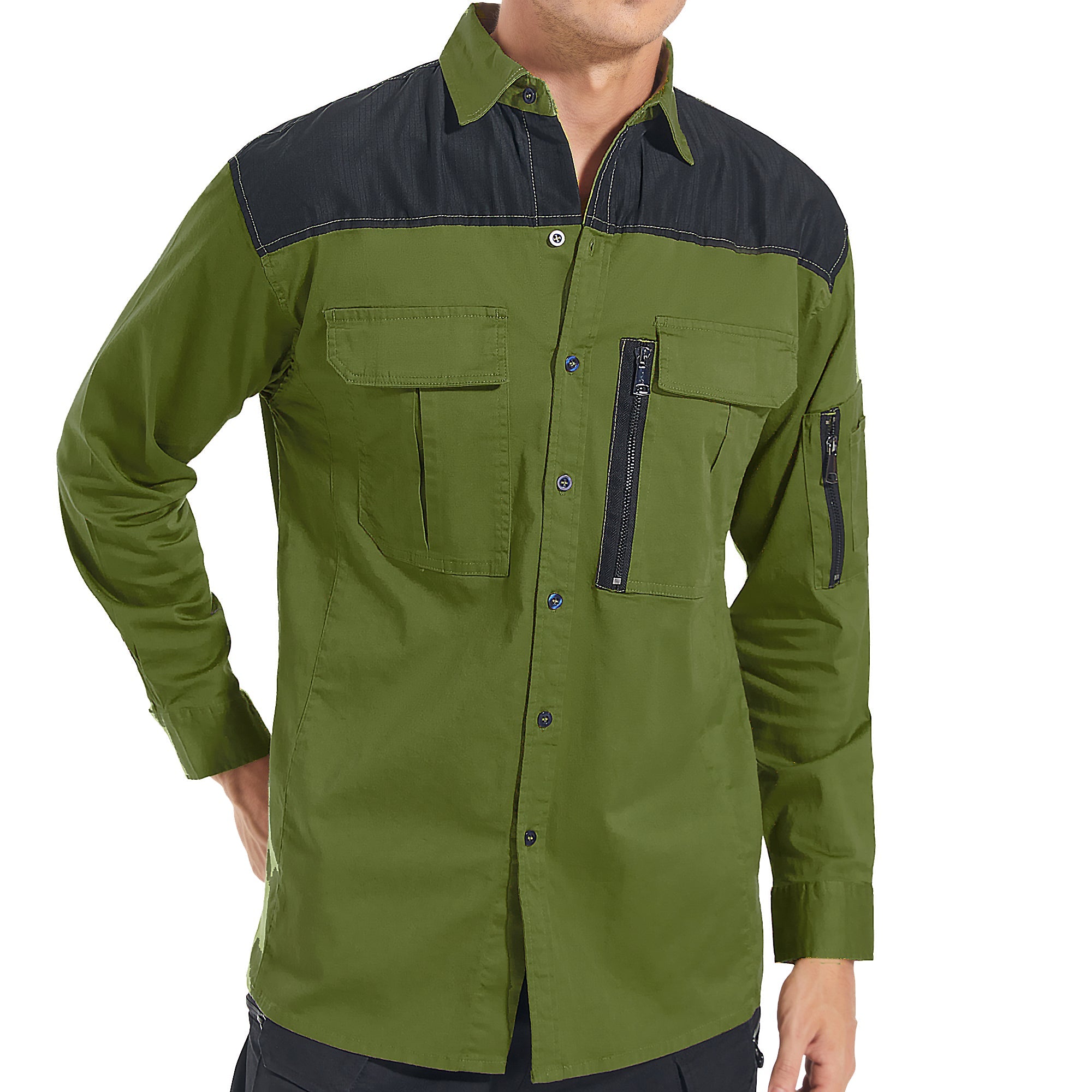 "Custom Mens ZIP Work Shirt – Stretch Cotton, Logo Printing & Embroidery | NS Promo - NS PROMO"
