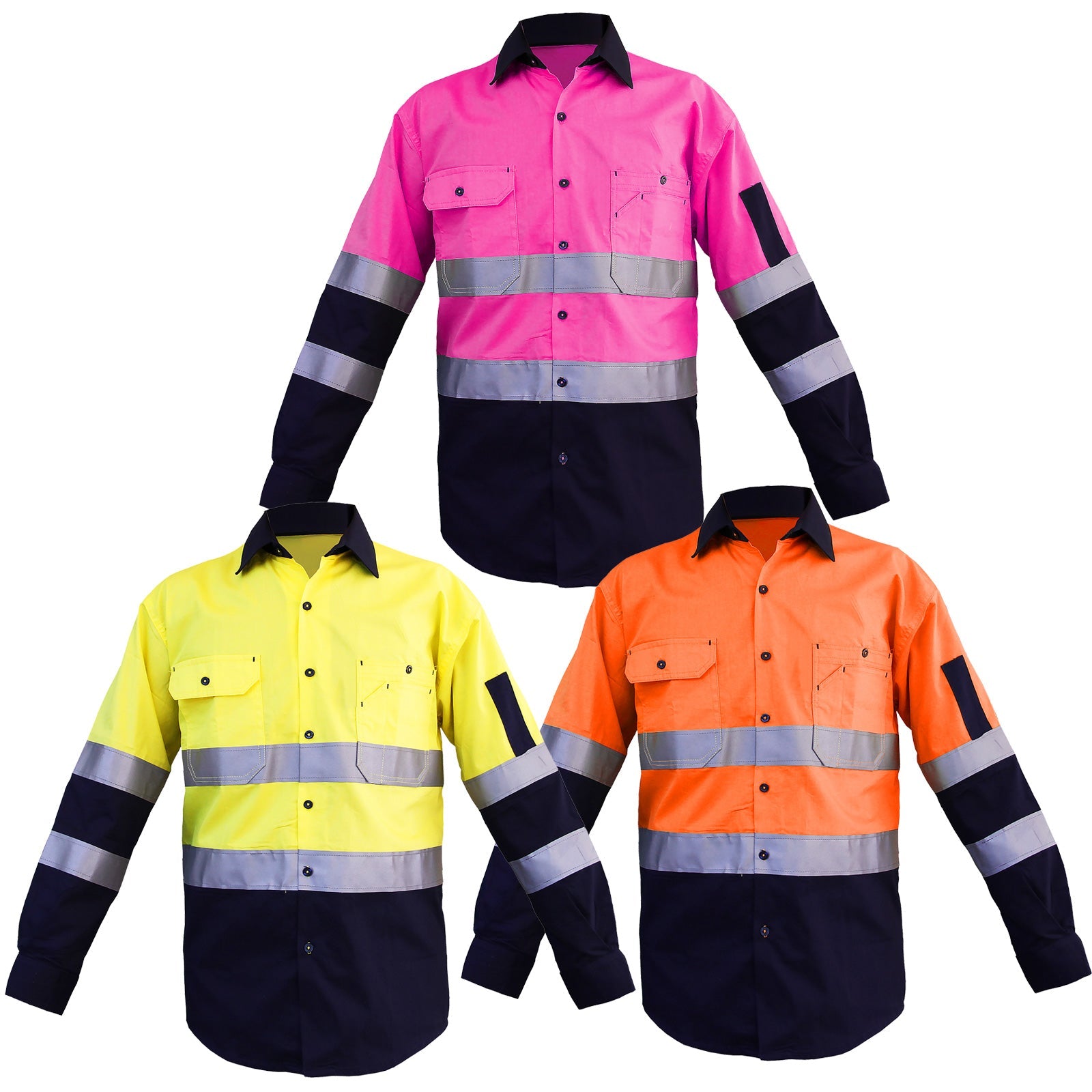 "Custom Hi Vis Work Shirt – Long Sleeve with Reflective Tape, Add Your Logo | NS Promo - NS PROMO"