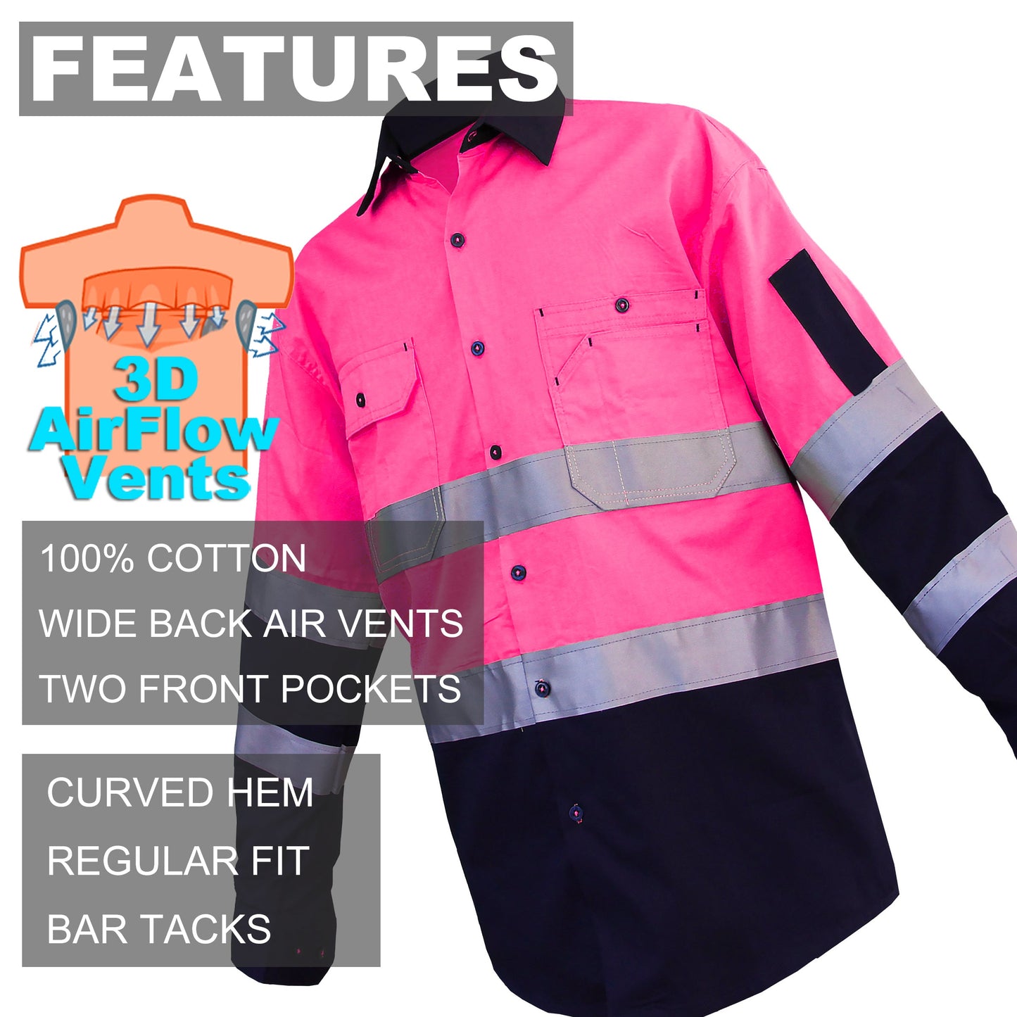 "Custom Hi Vis Work Shirt – Long Sleeve with Reflective Tape, Add Your Logo | NS Promo - NS PROMO"