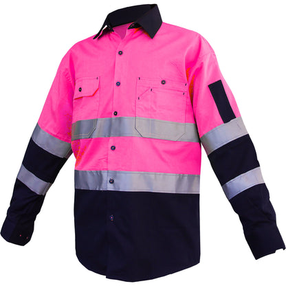 "Custom Hi Vis Work Shirt – Long Sleeve with Reflective Tape, Add Your Logo | NS Promo - NS PROMO"