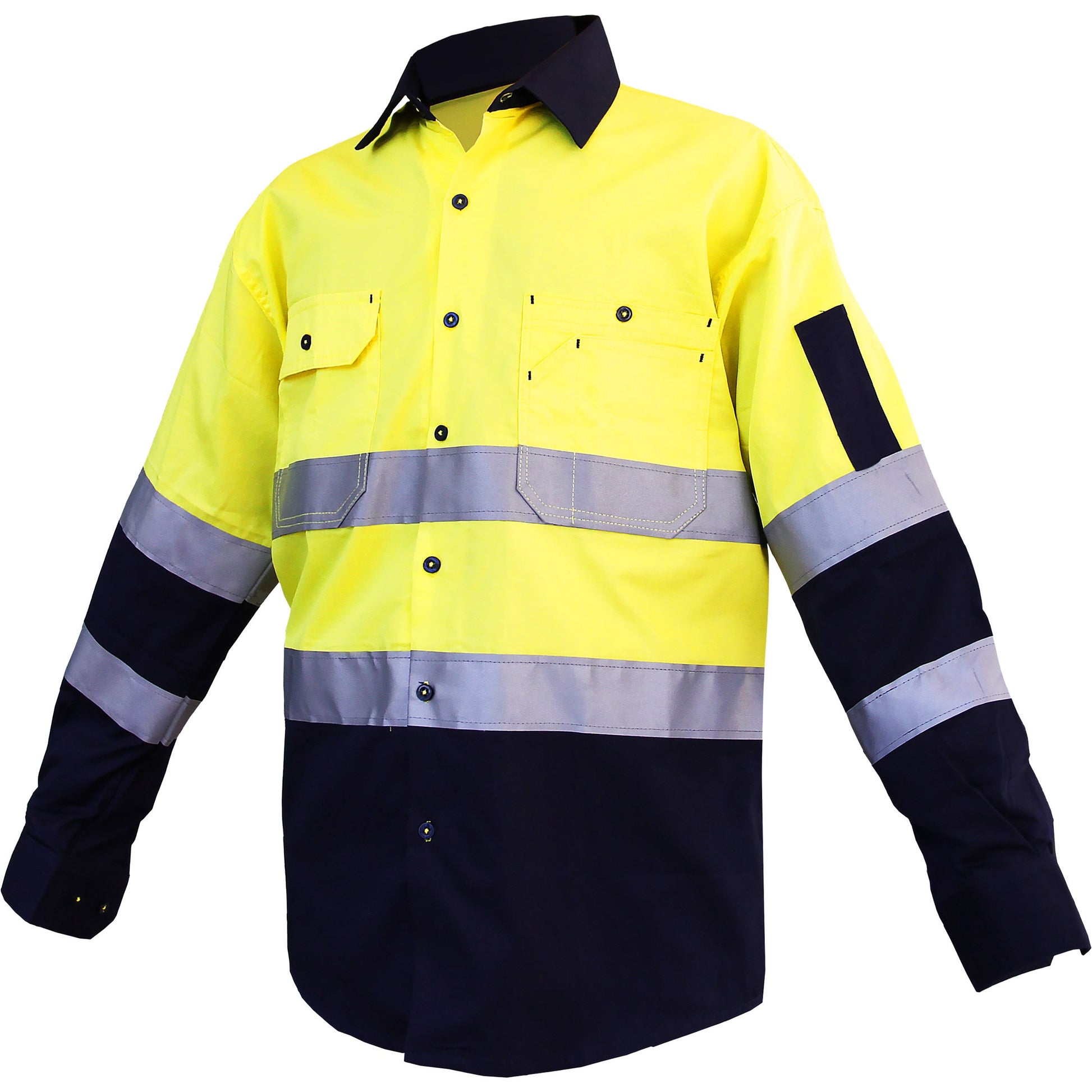 "Custom Hi Vis Work Shirt – Long Sleeve with Reflective Tape, Add Your Logo | NS Promo - NS PROMO"