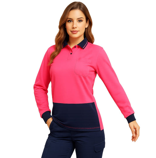 "Custom Womens Hi Vis Long Sleeve Polo – Add Your Logo Printing | NS Promo - NS PROMO"