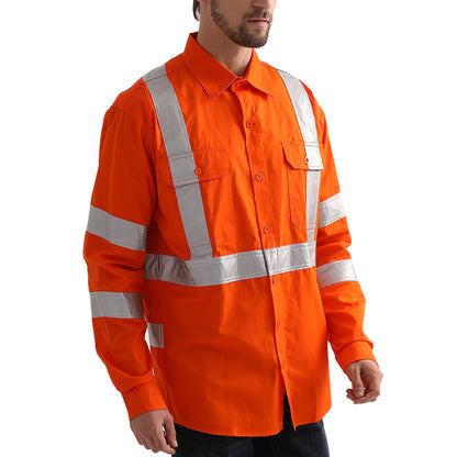 "Custom Mens Rail Compliant Hi Vis X Back Work Shirt – Add Your Logo | NS Promo - NS PROMO"