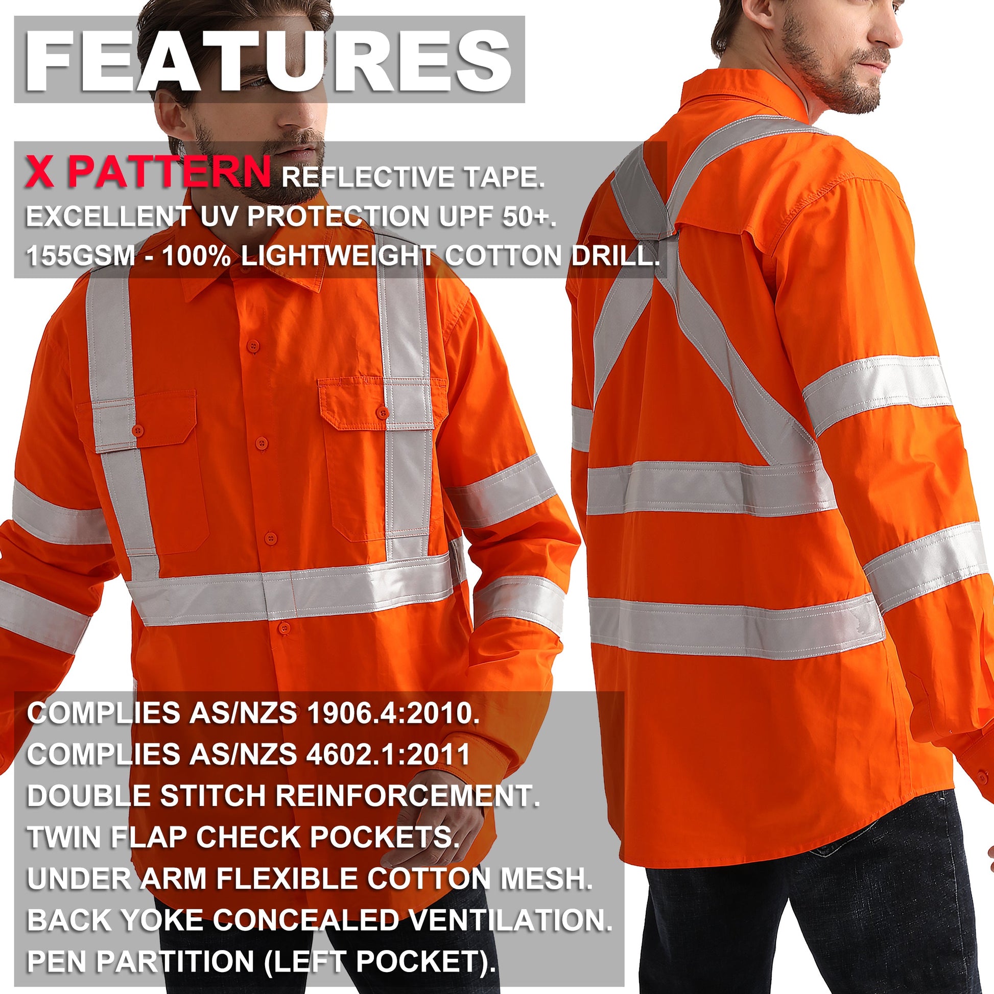 "Custom Mens Rail Compliant Hi Vis X Back Work Shirt – Add Your Logo | NS Promo - NS PROMO"