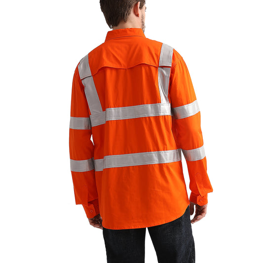 "Custom Mens VIC Rail Hi Vis Work Shirt – H Pattern Reflective | NS Promo - NS PROMO"