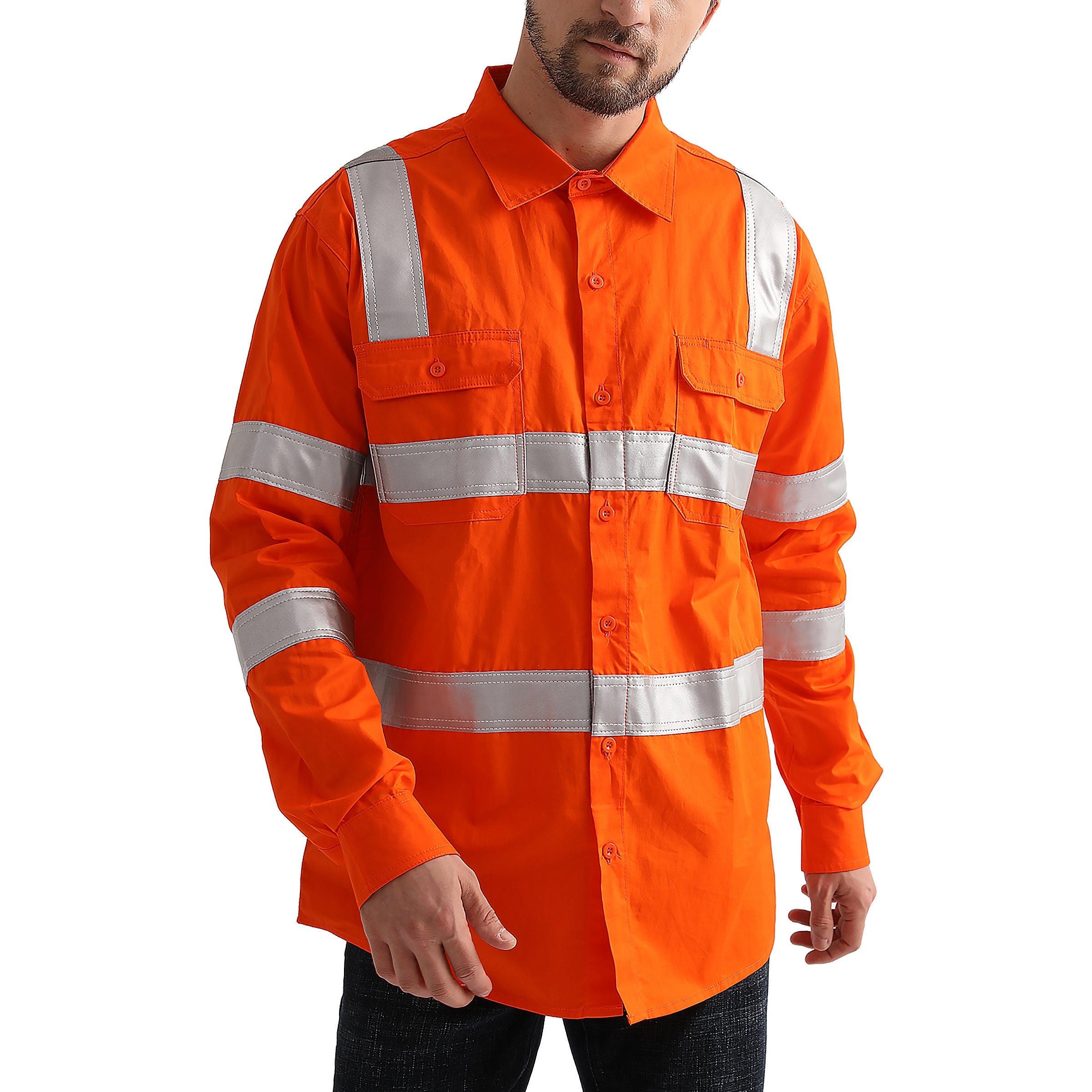"Custom Mens VIC Rail Hi Vis Work Shirt – H Pattern Reflective | NS Promo - NS PROMO"