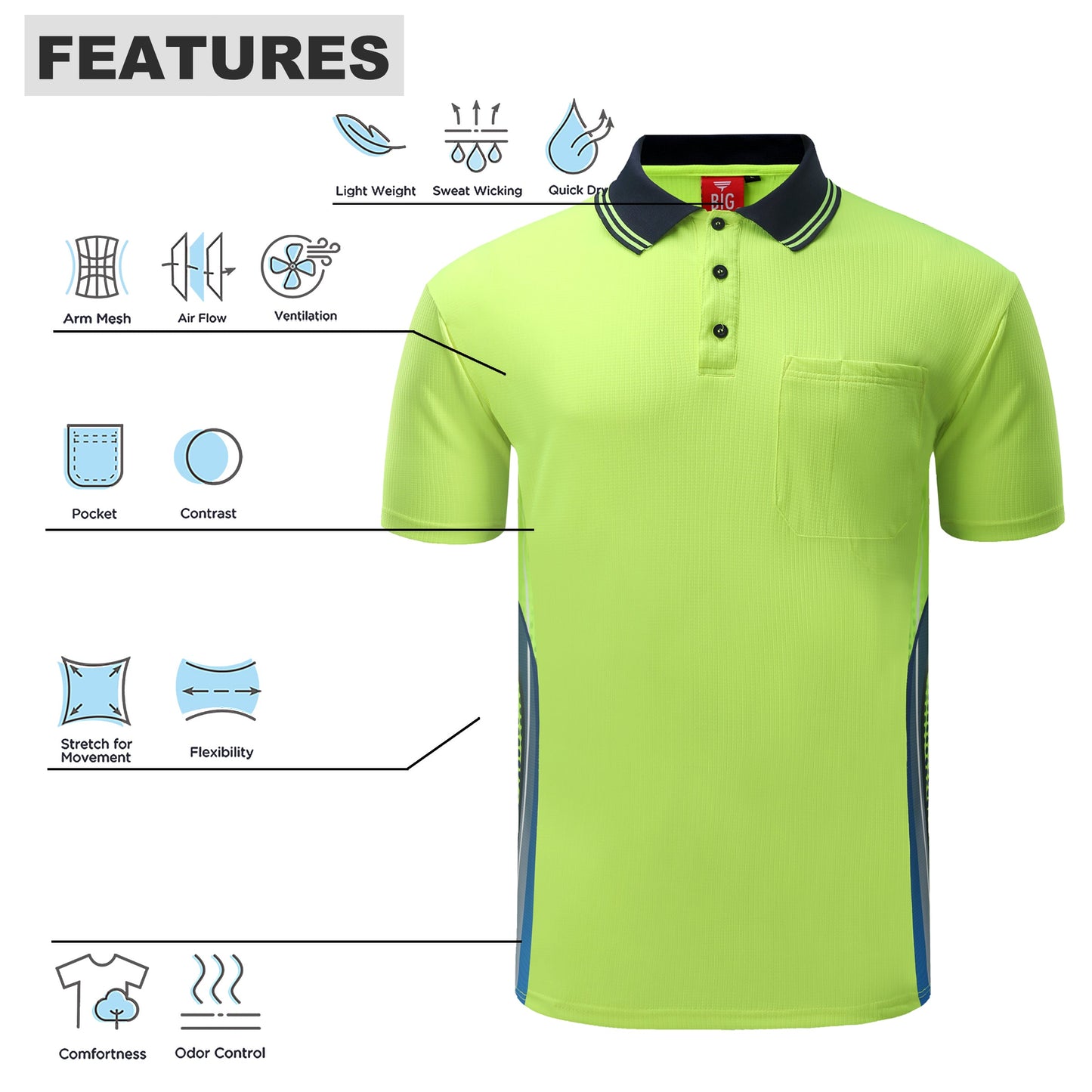 "Custom Hi Vis Tech-Vent Short Sleeve Polo – Add Your Logo | NS Promo - NS PROMO"